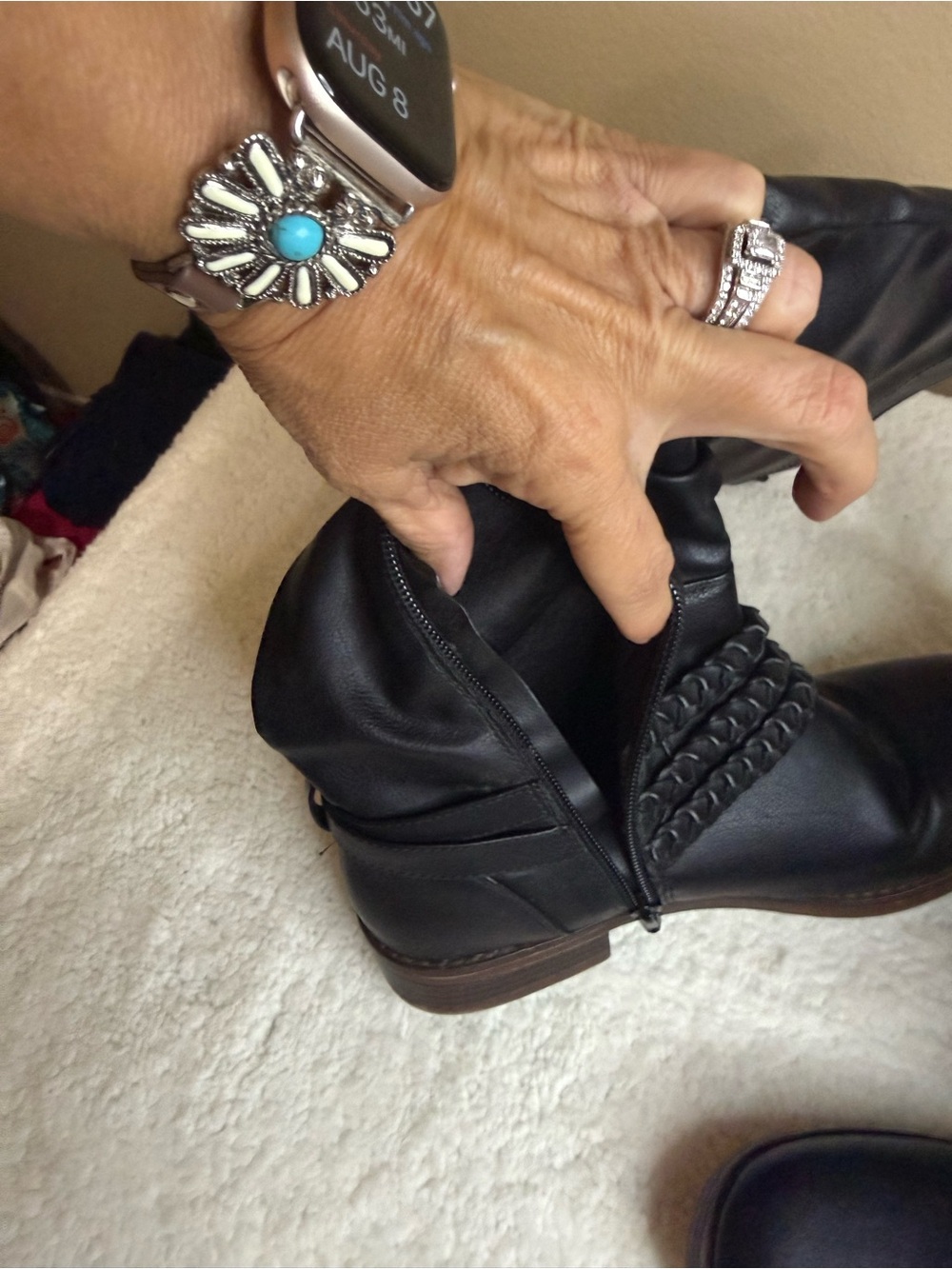 XOXO Black Over-the-Knee Lace-Up Boots with Buckle Straps and Braided Detail - Picture 7 of 12